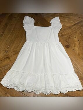 Gap Kids Girls White Cotton Eyelet Ruffle Sleeve Dress Size XL (14/16)